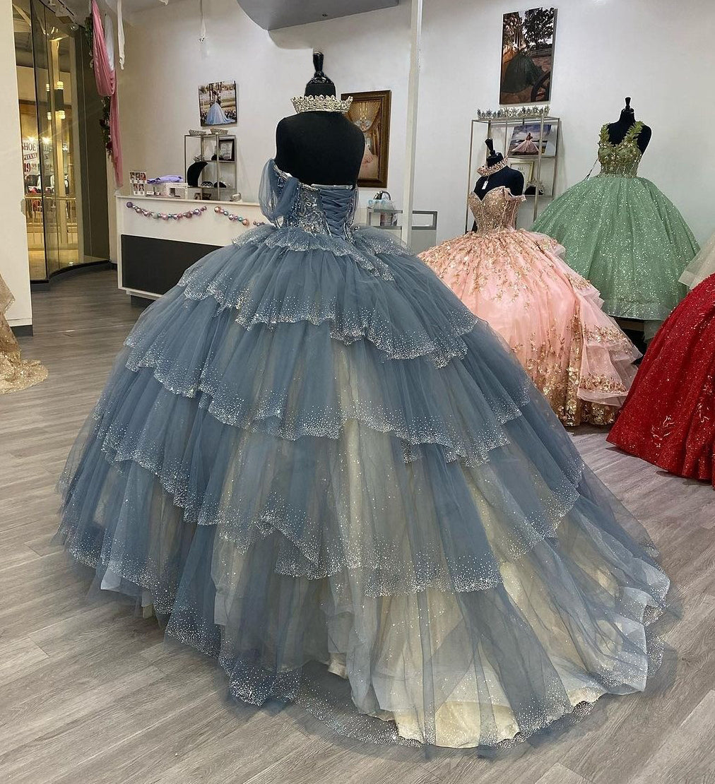 Exquisite Off-Shoulder Sweetheart Ball Gown Tiered Tulle Princess Dress for Quinceanera & Sweet 16
