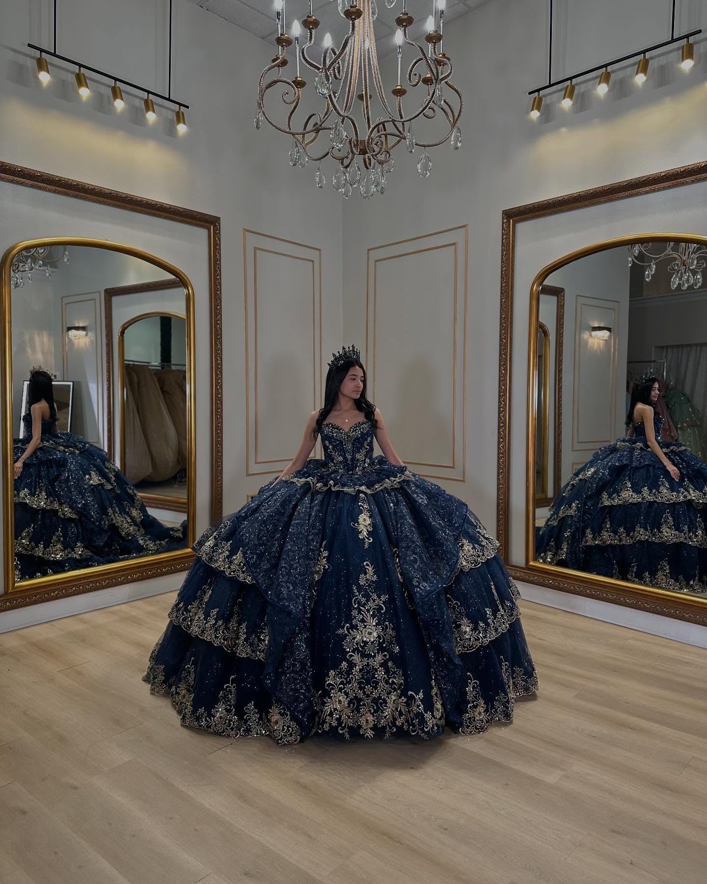 Strapless Ball Gown with Beaded Ruffles & Sequins Sparkly Tulle Quinceanera Dress for Sweet 16 Birthday & Formal Events