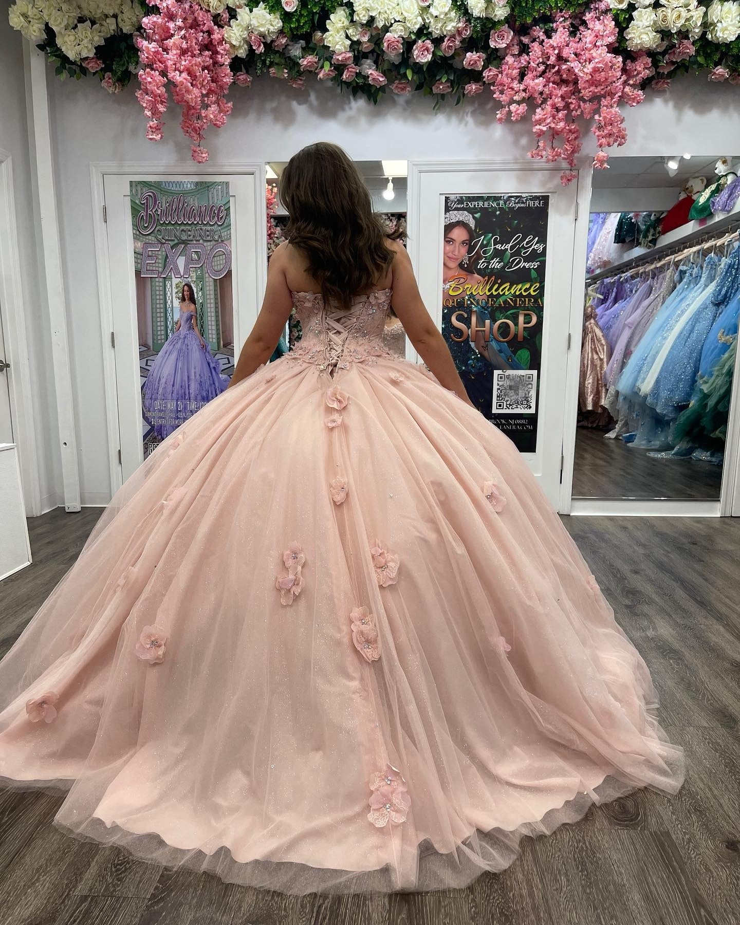 Ball Gown with Sweetheart Neckline Floral Lace Appliques & Beaded Details Pink Tulle Quinceanera Dress for Sweet 16 & Birthday Parties
