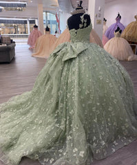 Sage Green Ball Gown Sweetheart Neckline with 3D Butterfly Lace Appliques & Tulle Skirt for Quinceanera or Sweet 16