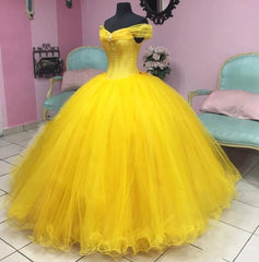 Off-Shoulder Yellow Tulle Ball Gown Floor-Length Quinceanera & Sweet 16 Princess Dress