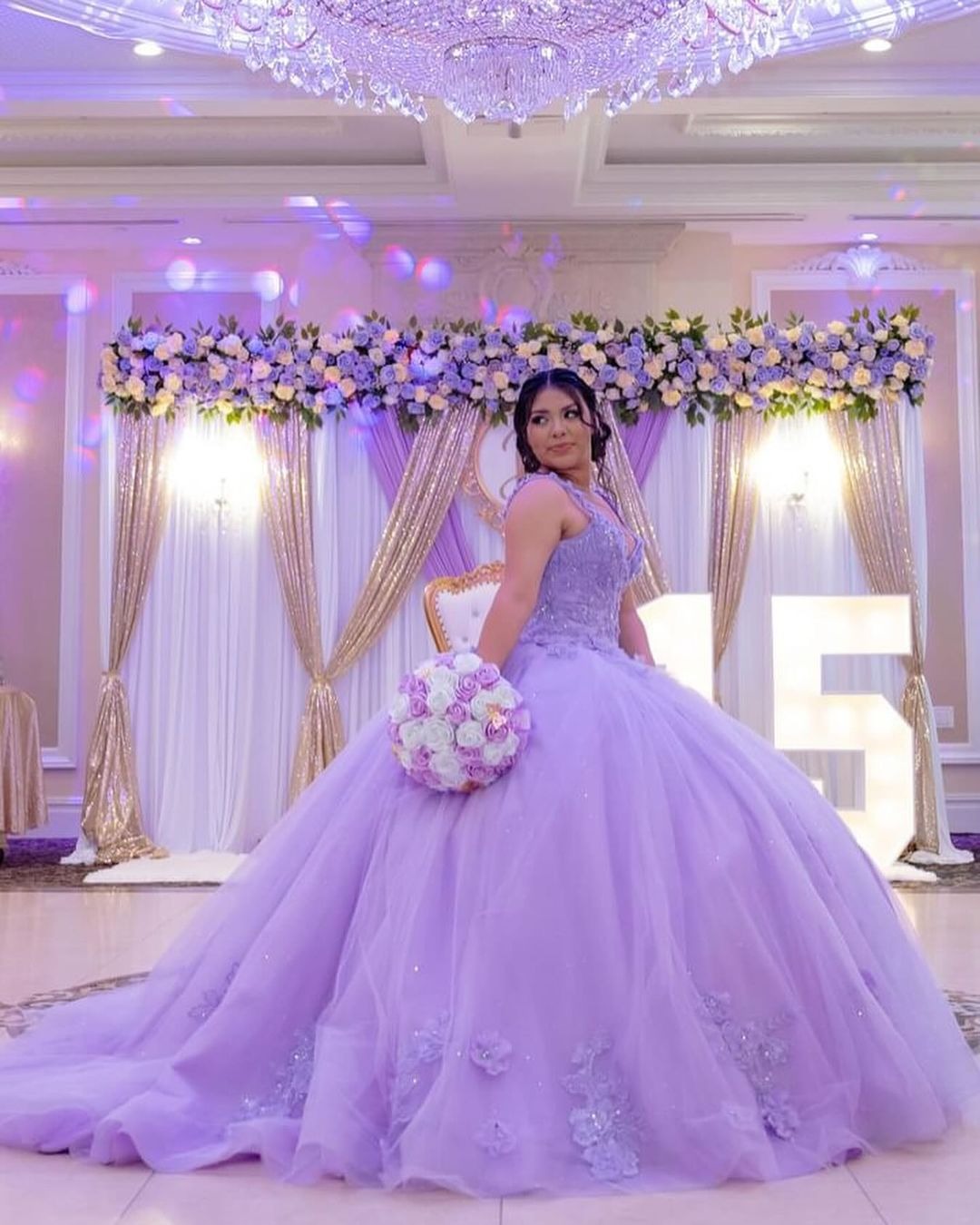 Lilac Tulle Quinceanera Dress Sweetheart Ball Gown with Lace Appliques & Beaded Details for Sweet 16 & Evening Galas