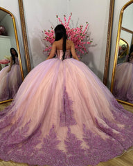 Ball Gown with Sweetheart Neckline & Lace Appliques Princess Formal Evening Party Dress for Quinceanera & Sweet 16