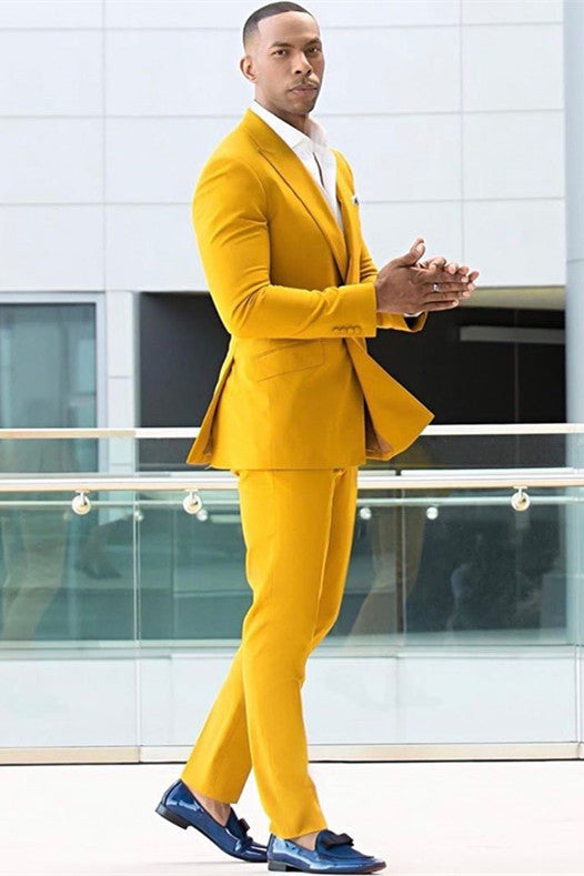 Newinlook Shining Yellow Ring Bearer Suit with Peaked Lapel and Double-Breasted Design