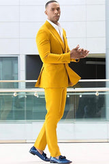 Newinlook Shining Yellow Ring Bearer Suit with Peaked Lapel and Double-Breasted Design