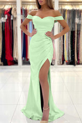 Newinlook Red Sweetheart Mermaid Evening Dress With Slit Pleated Off-The-Shoulder