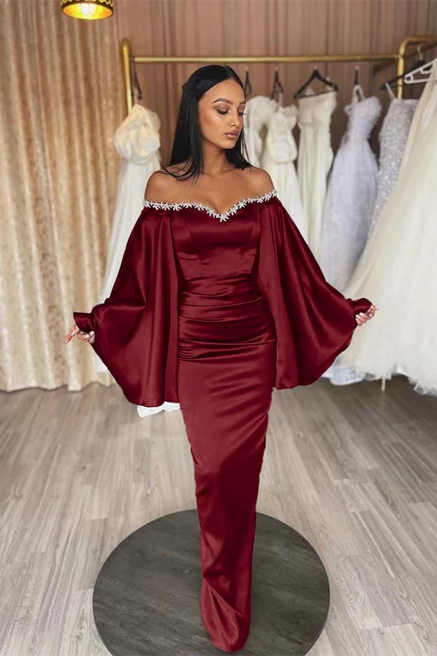 Newinlook Black Ruffle Sleeves Mermaid Long Evening Dress With Beads