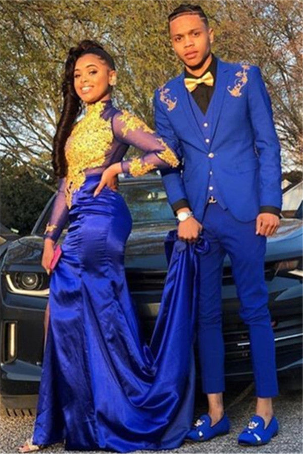Newinlook Royal Blue Three Pieces Appliques Casual Suit for Groom