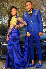 Newinlook Royal Blue Three Pieces Appliques Casual Suit for Groom