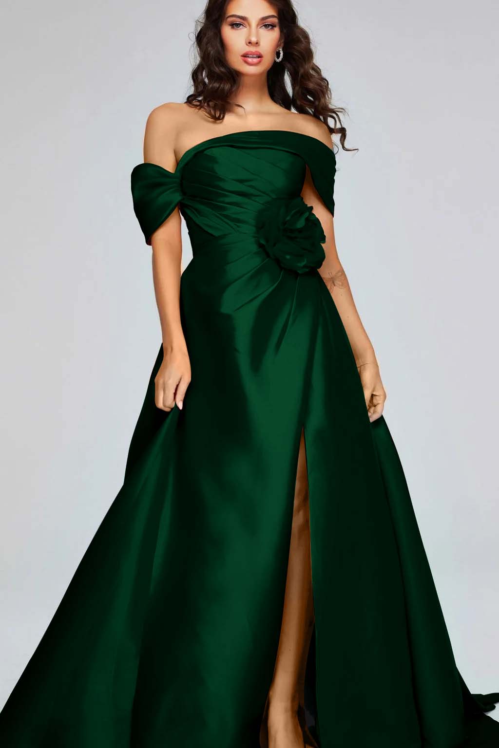 Off the Shoulder Sleeveless Long Split Formal Dress With Pleated