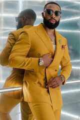 Newinlook Slim Fit Yellow Prom Attire for Men 2024 with Double Breasted Gentle