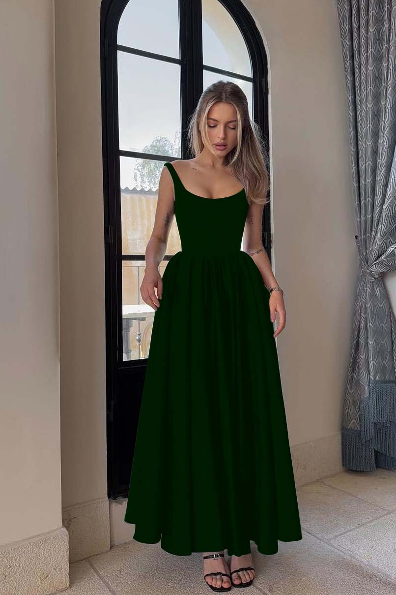 Spaghetti Strap Sleeveless A Line Long Formal Dress With Pleated