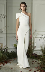 Newinlook Chic White One-Shoulder Irregular Long Party Jump Suit