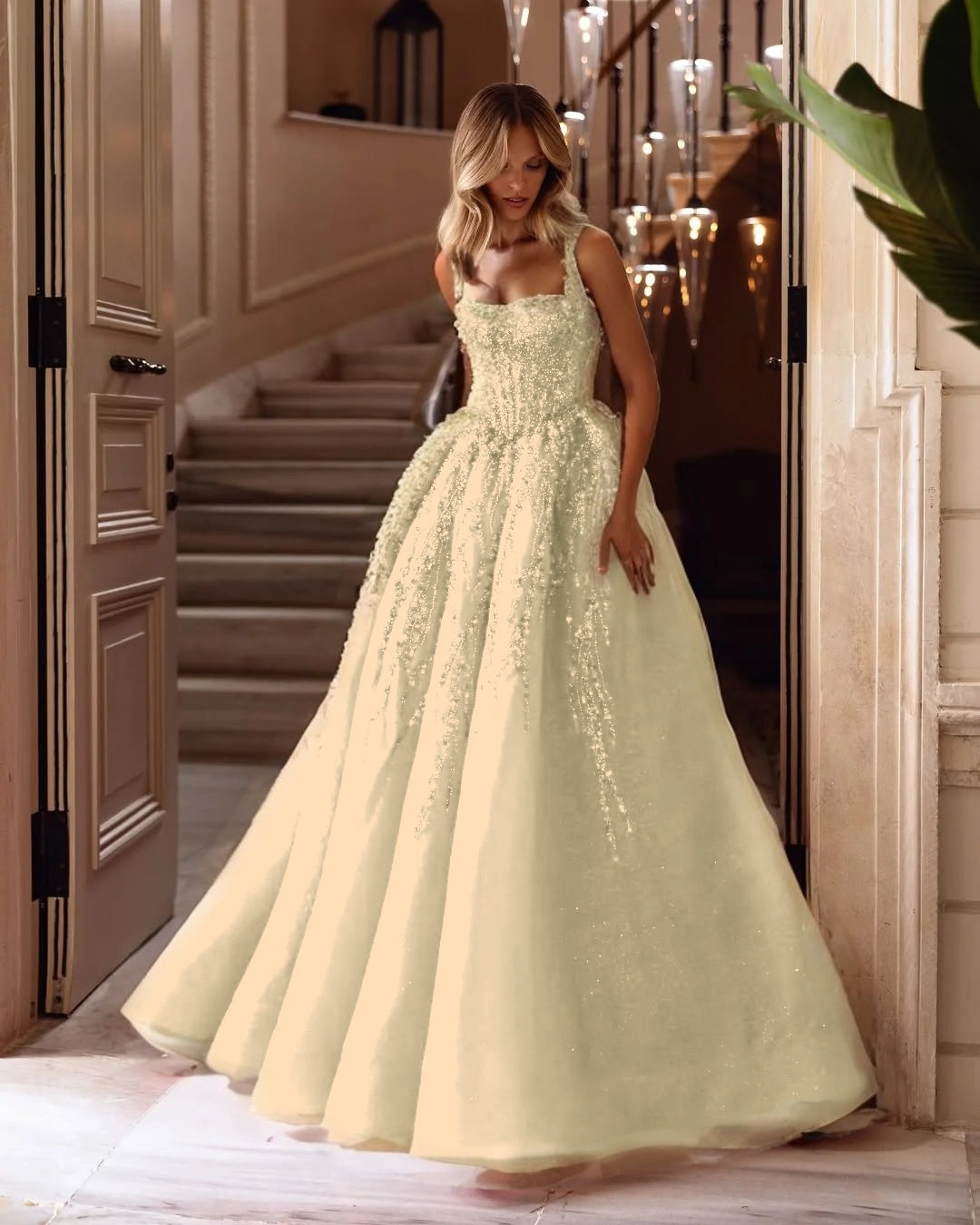Spaghetti Strap Sleeveless Long A Line Formal Dress With Beading