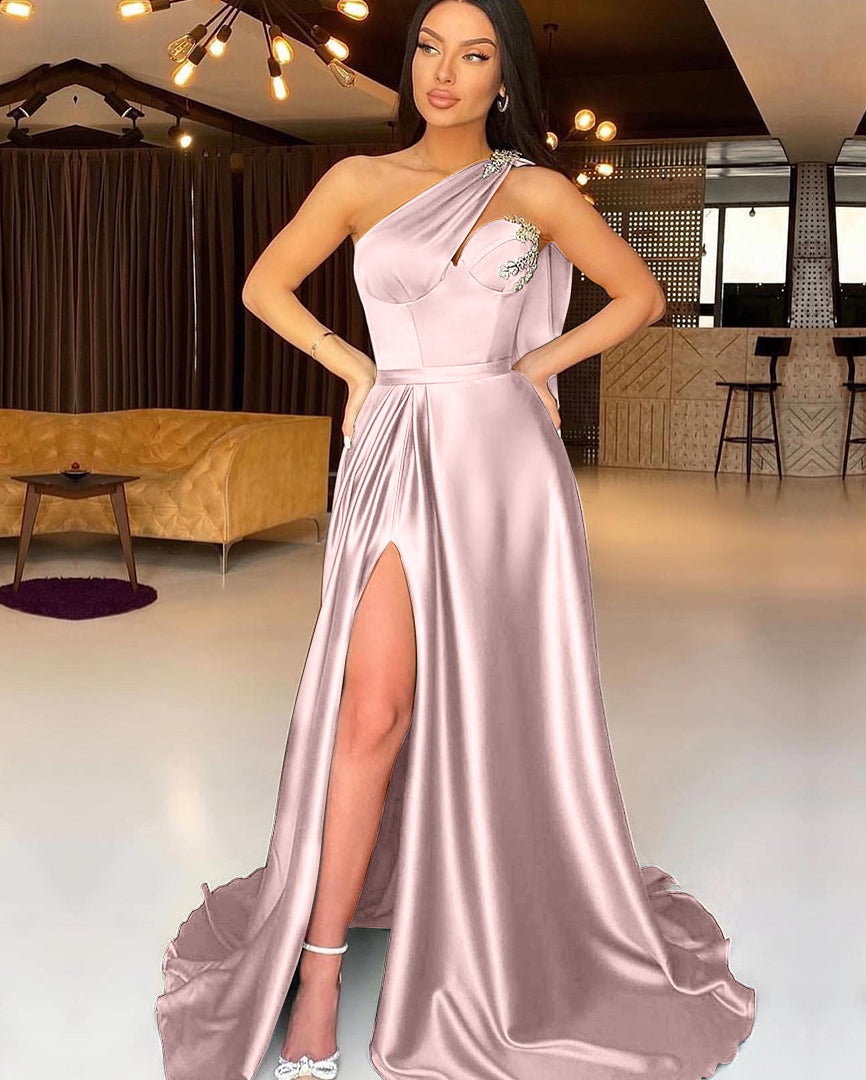 Newinlook Dark Green Split One-Shoulder Evening Dress Mermaid With Beadings