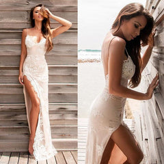 Newinlook Spaghetti-Strap Lace Evening Dress With Slit