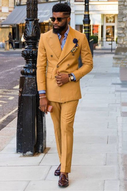 Newinlook Handsome Yellow Double-Breasted Party Suit with Peaked Lapel for Prom