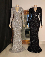 Newinlook Mermaid Long Sleeves Sequins Evening Dress