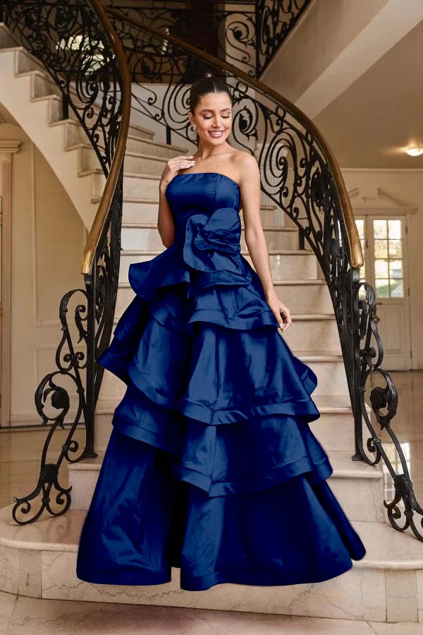 Chic Strapless Sleeveless Long Formal Dress With Pleated Ruffles