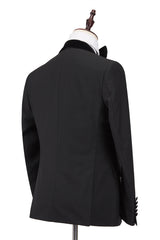 Newinlook Classic Stitching Velvet Shawl Lapel Black One-Button Formal Wedding Tailcoats