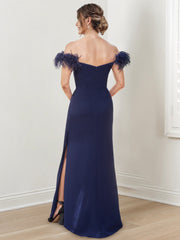 Off-the-Shoulder Floor-Length Sheath/Column Dress for the Mother of the Bride