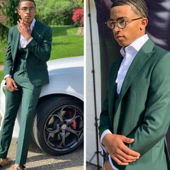 Newinlook Bespoke Dark Green Three-Piece Suit for Groom and Groomsmen