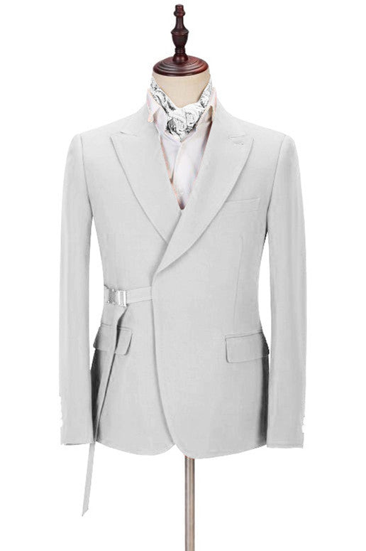 Newinlook New Silver Reception Suit for Prom with Adjustable Buckle and Peaked Lapel