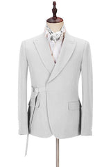 Newinlook New Silver Reception Suit for Prom with Adjustable Buckle and Peaked Lapel