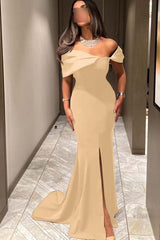 Off the Shoulder Sleeveless Long Mermaid Formal Dress With Pleated