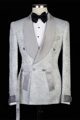 Newinlook Braiden Silver Shawl Lapel Double-Breasted Jacquard Wedding Suit