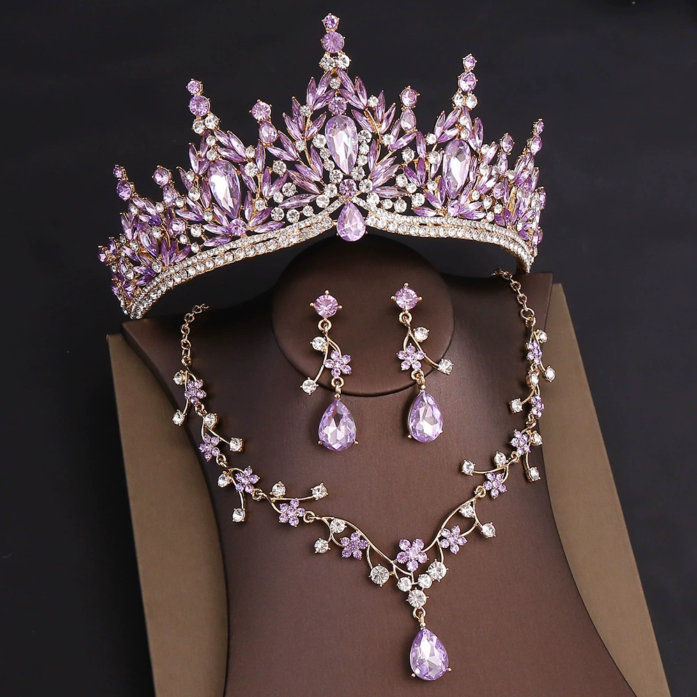 Rhinestone Headpiece Set Quinceanera Wedding & Birthday Jewelry with Crown Necklace & Earrings
