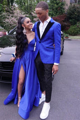 Newinlook Royal Blue Dinner Prom Suit - Stylish One Button, Jacquard Peaked Lapel