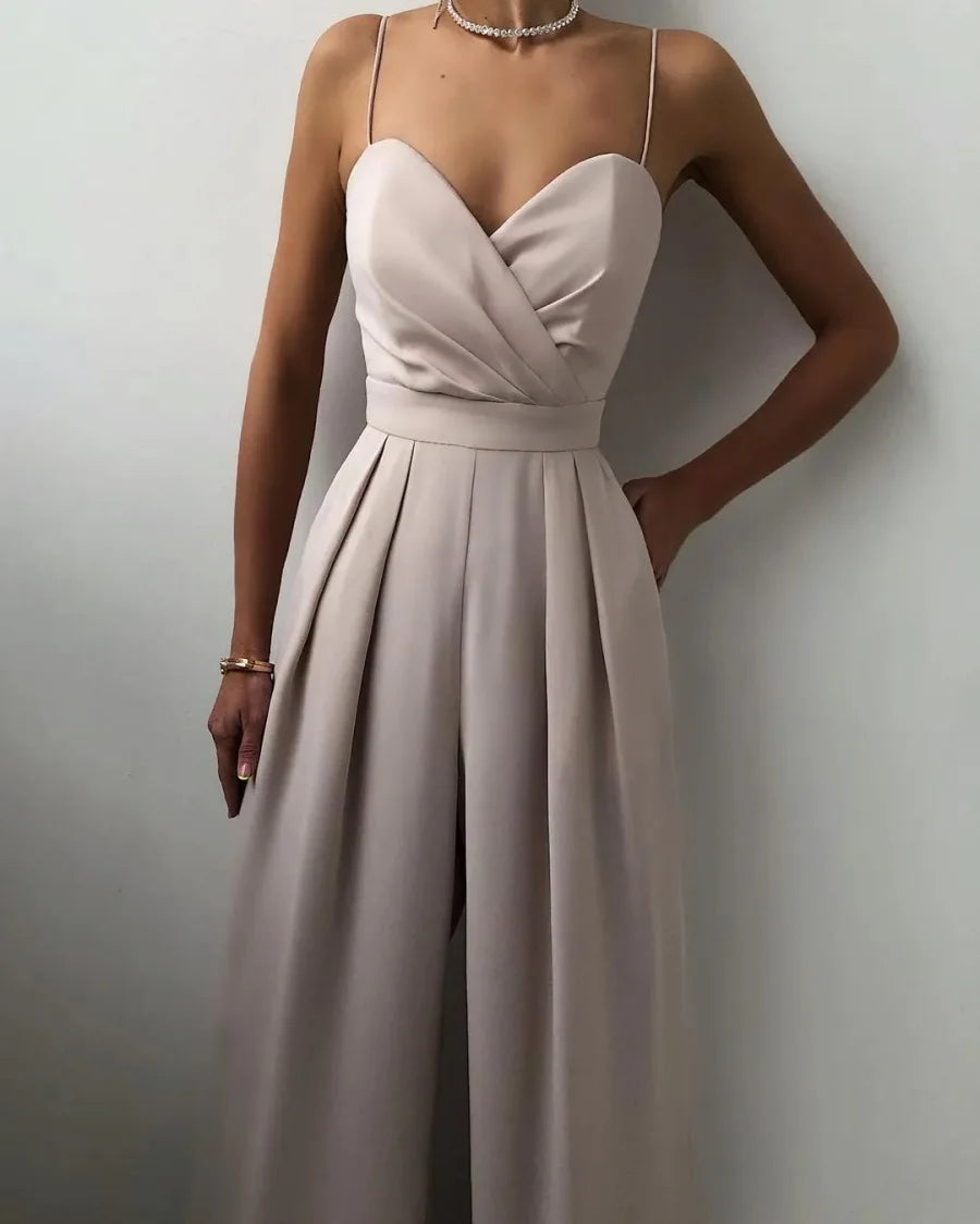 Newinlook Chic Spaghetti Strap Sleeveless Mint Green Pleated Jump Suit