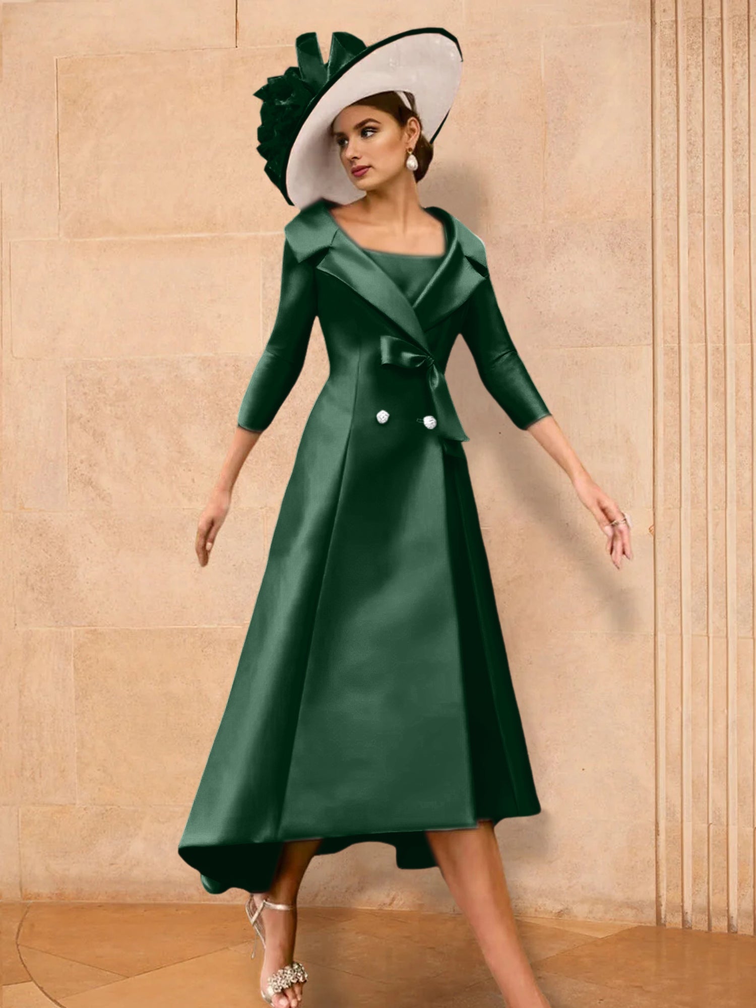 Long-Sleeve A-Line Princess Gown for the Mother of the Bride with Bowknot