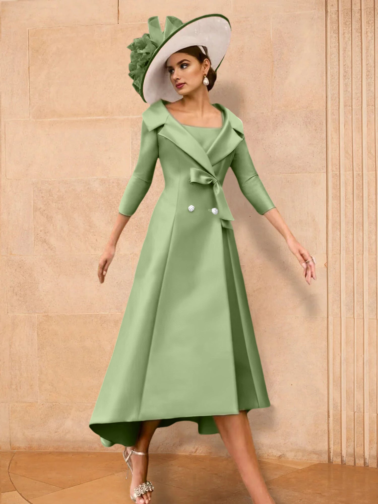 Long-Sleeve A-Line Princess Gown for the Mother of the Bride with Bowknot