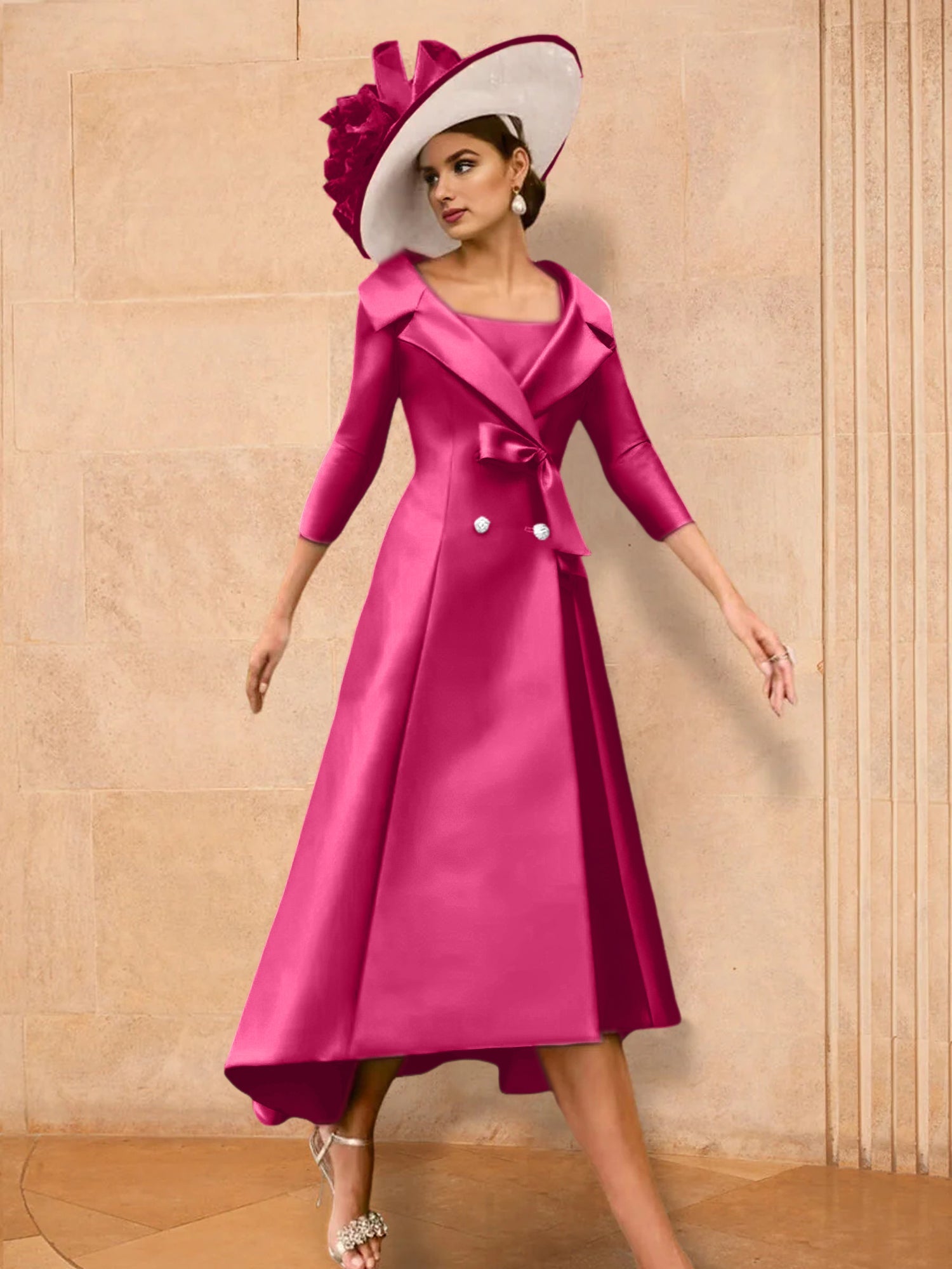 Long-Sleeve A-Line Princess Gown for the Mother of the Bride with Bowknot