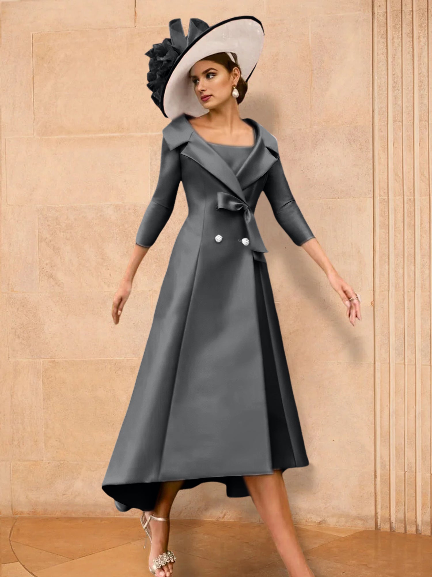 Long-Sleeve A-Line Princess Gown for the Mother of the Bride with Bowknot
