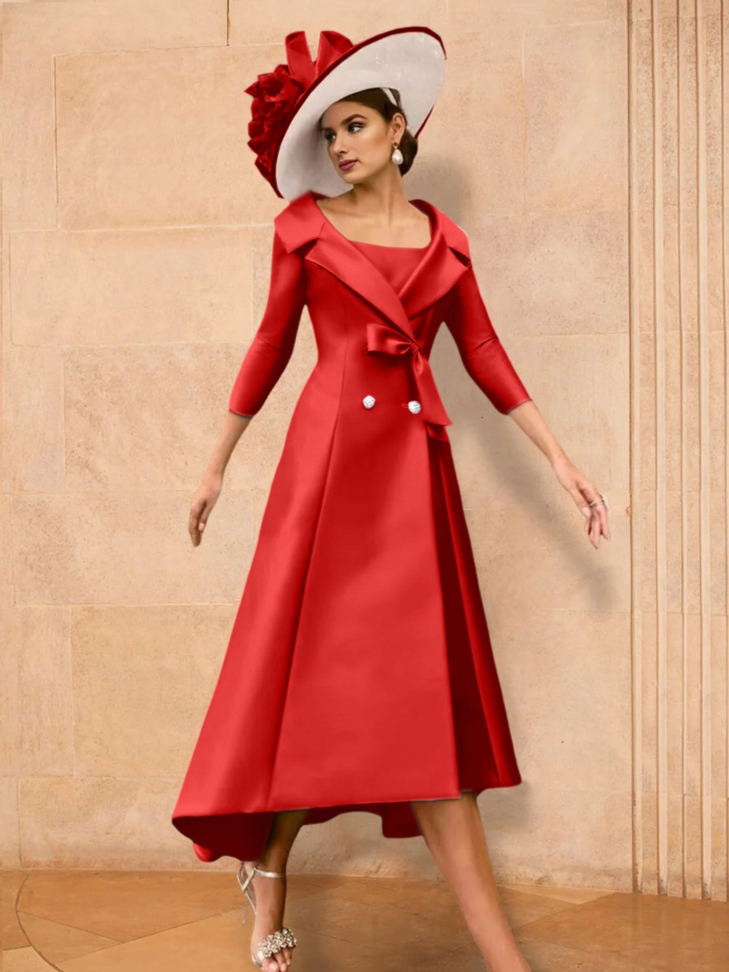 Long-Sleeve A-Line Princess Gown for the Mother of the Bride with Bowknot