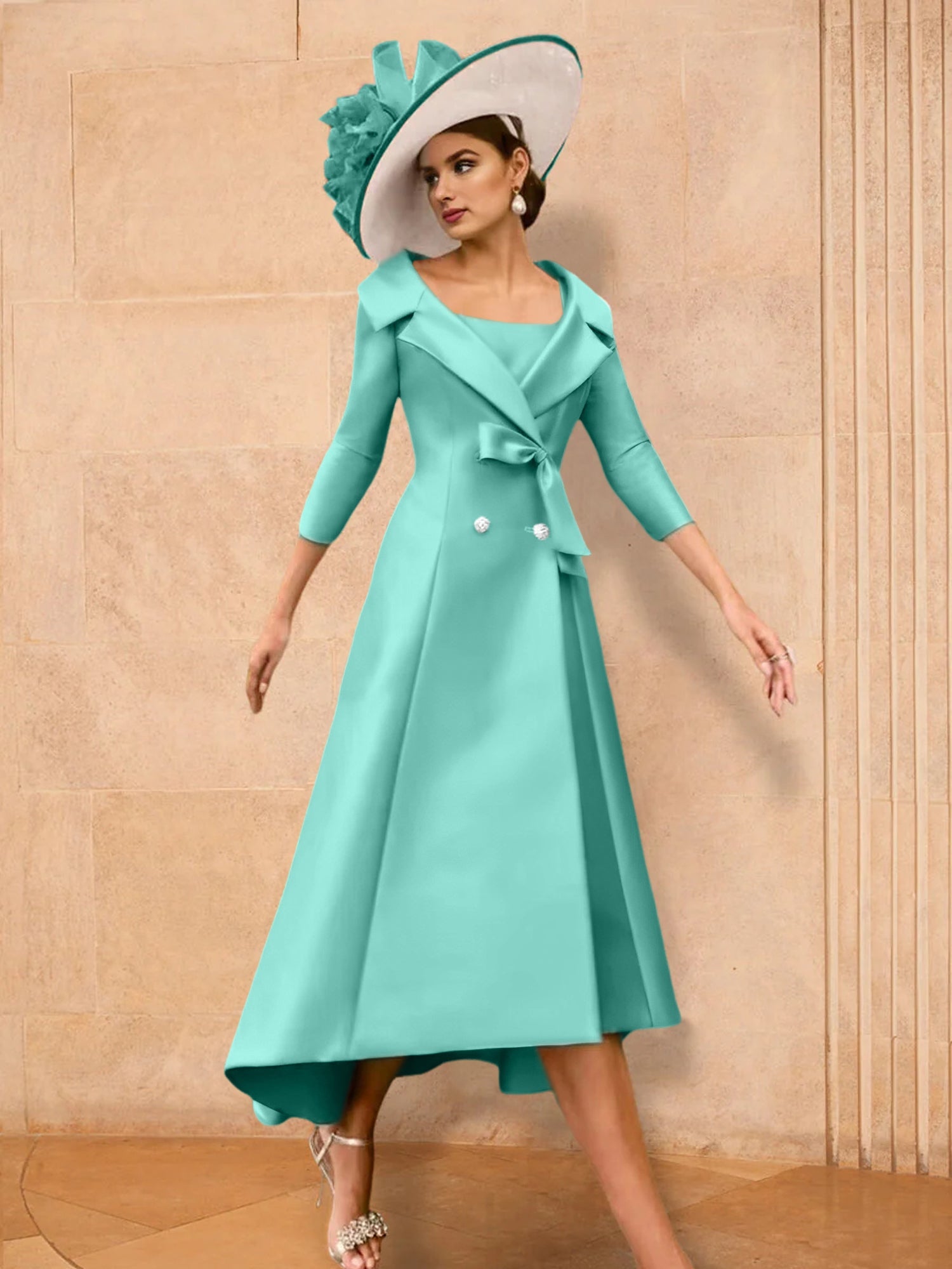 Long-Sleeve A-Line Princess Gown for the Mother of the Bride with Bowknot