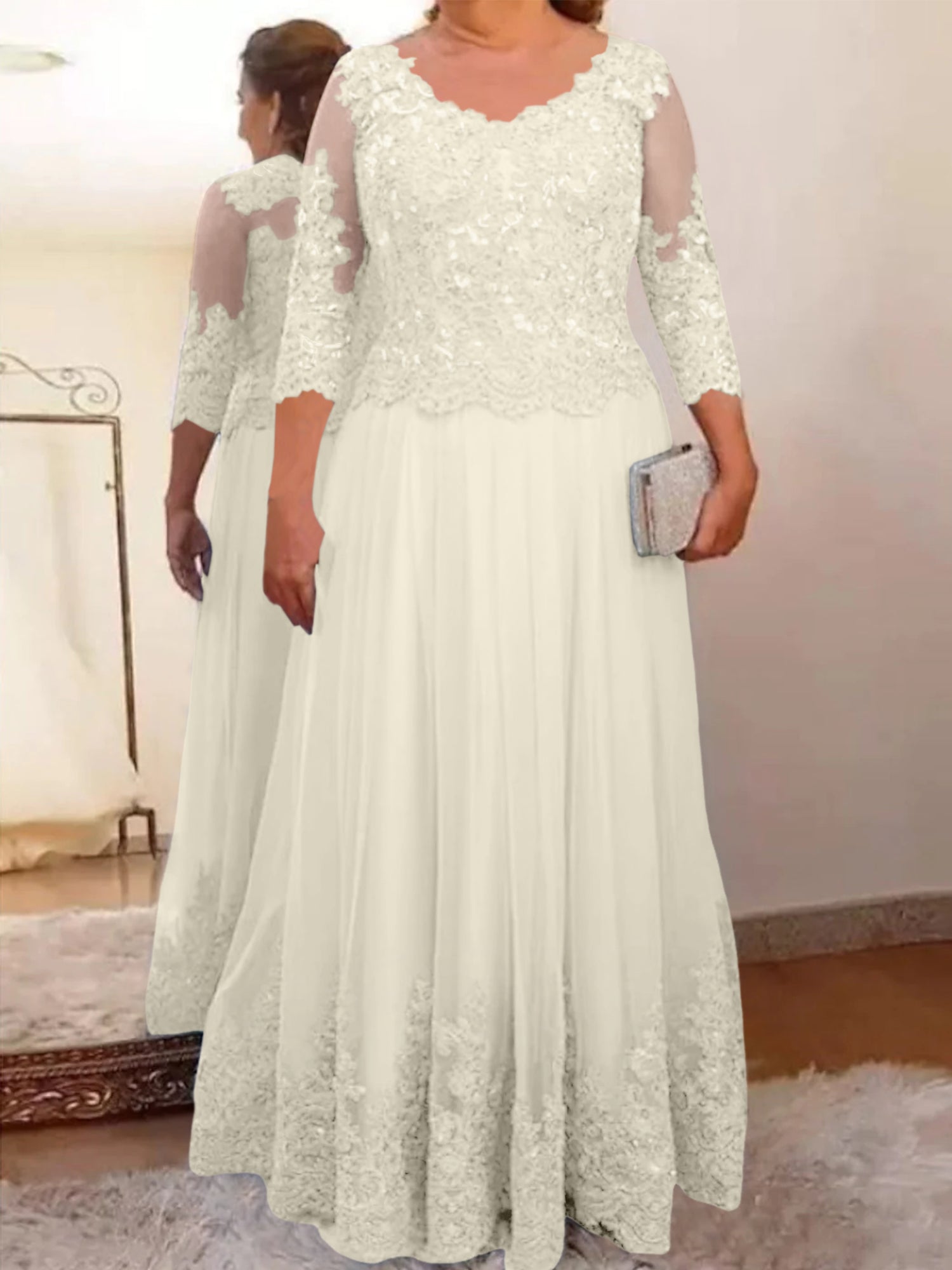 V-Neck Satin A-Line Mother of the Bride Dresses with Ruched Princess Details