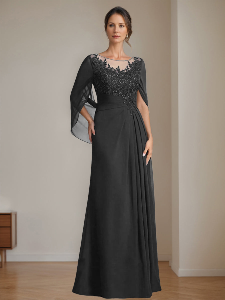 Floor-Length A-Line Princess Mother of the Bride Dresses with Scoop Neckline Pleated & Sequins