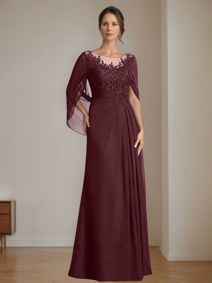 Floor-Length A-Line Princess Mother of the Bride Dresses with Scoop Neckline Pleated & Sequins