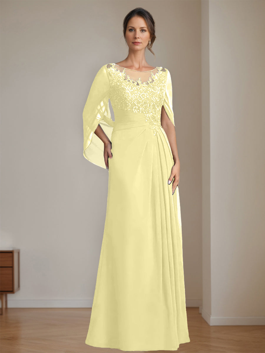 Floor-Length A-Line Princess Mother of the Bride Dresses with Scoop Neckline Pleated & Sequins