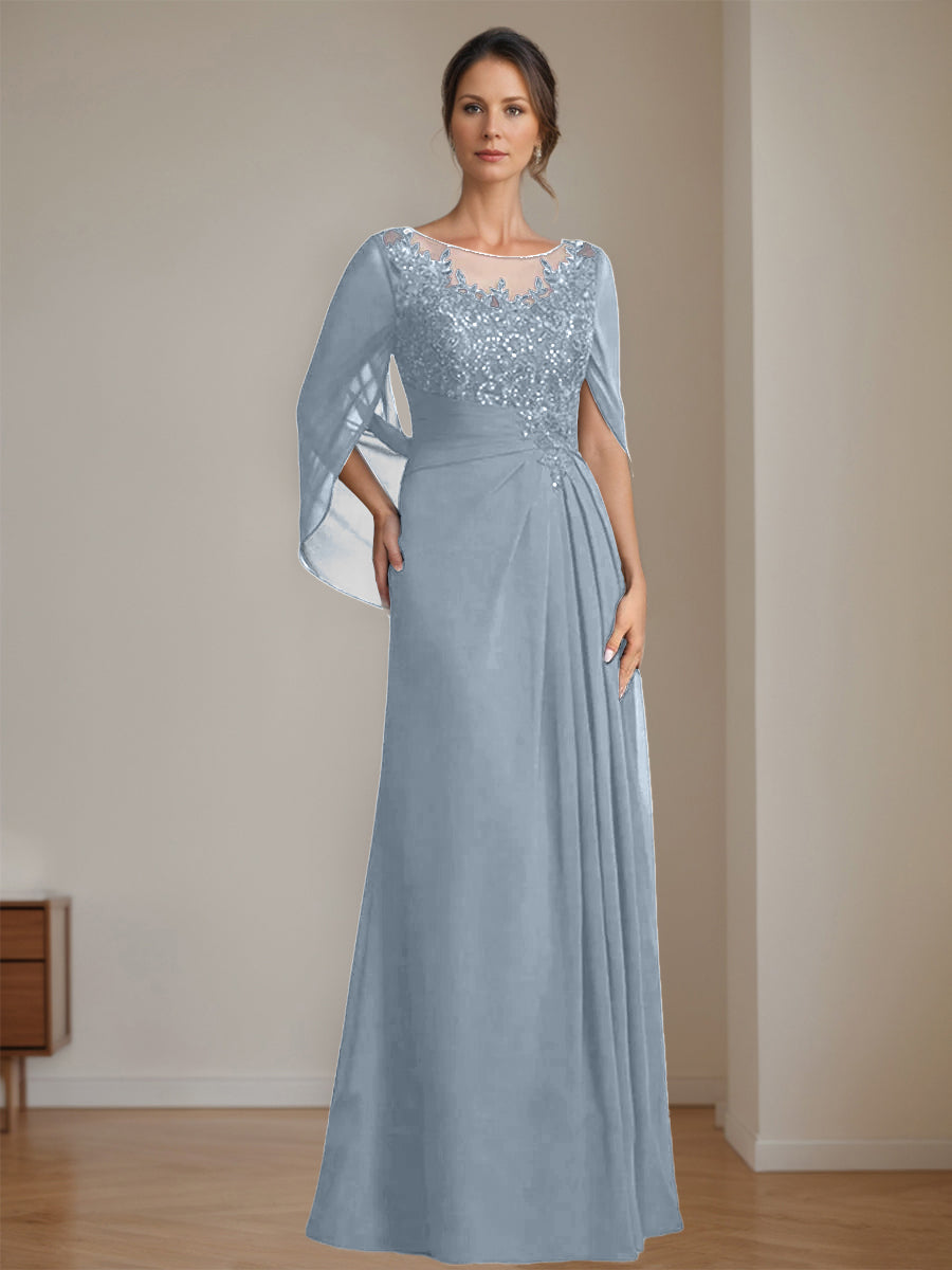 Floor-Length A-Line Princess Mother of the Bride Dresses with Scoop Neckline Pleated & Sequins
