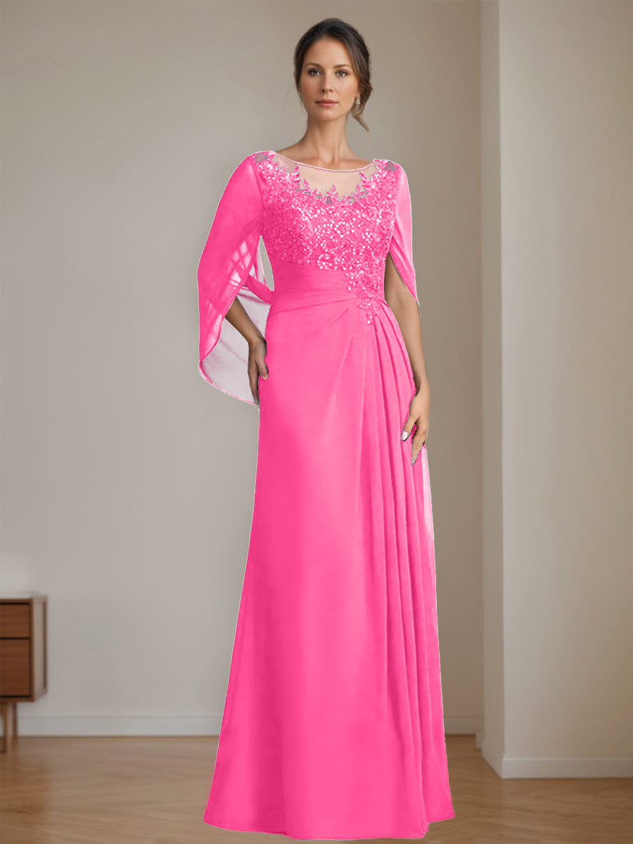 Floor-Length A-Line Princess Mother of the Bride Dresses with Scoop Neckline Pleated & Sequins
