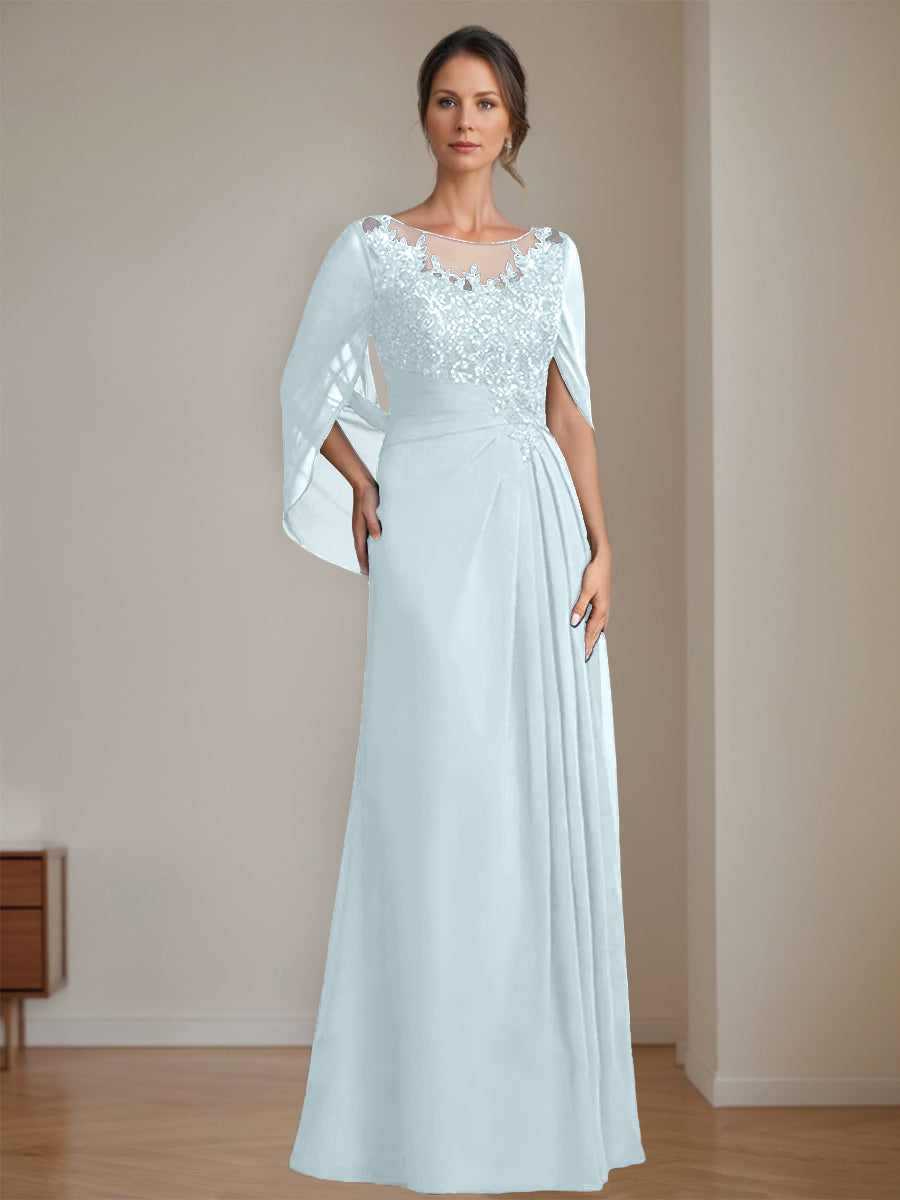 Floor-Length A-Line Princess Mother of the Bride Dresses with Scoop Neckline Pleated & Sequins