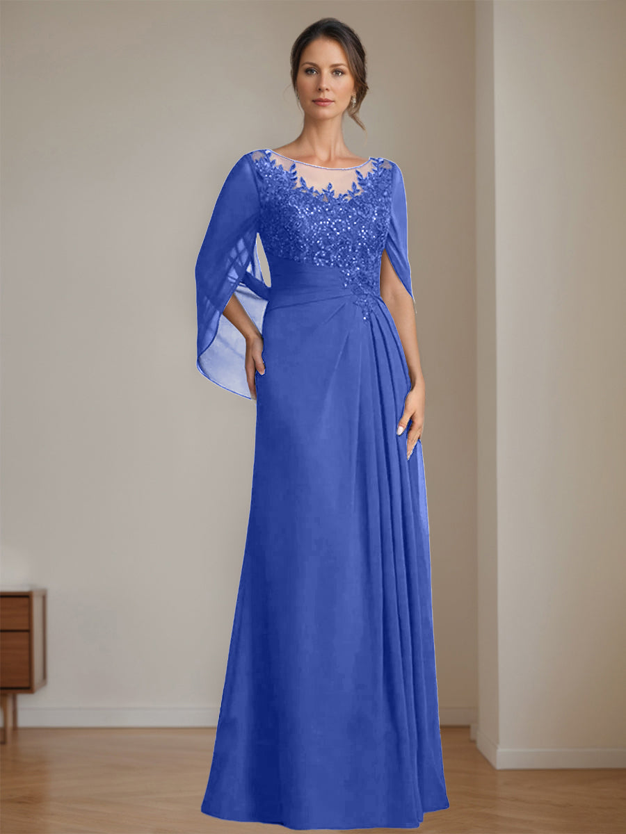 Floor-Length A-Line Princess Mother of the Bride Dresses with Scoop Neckline Pleated & Sequins