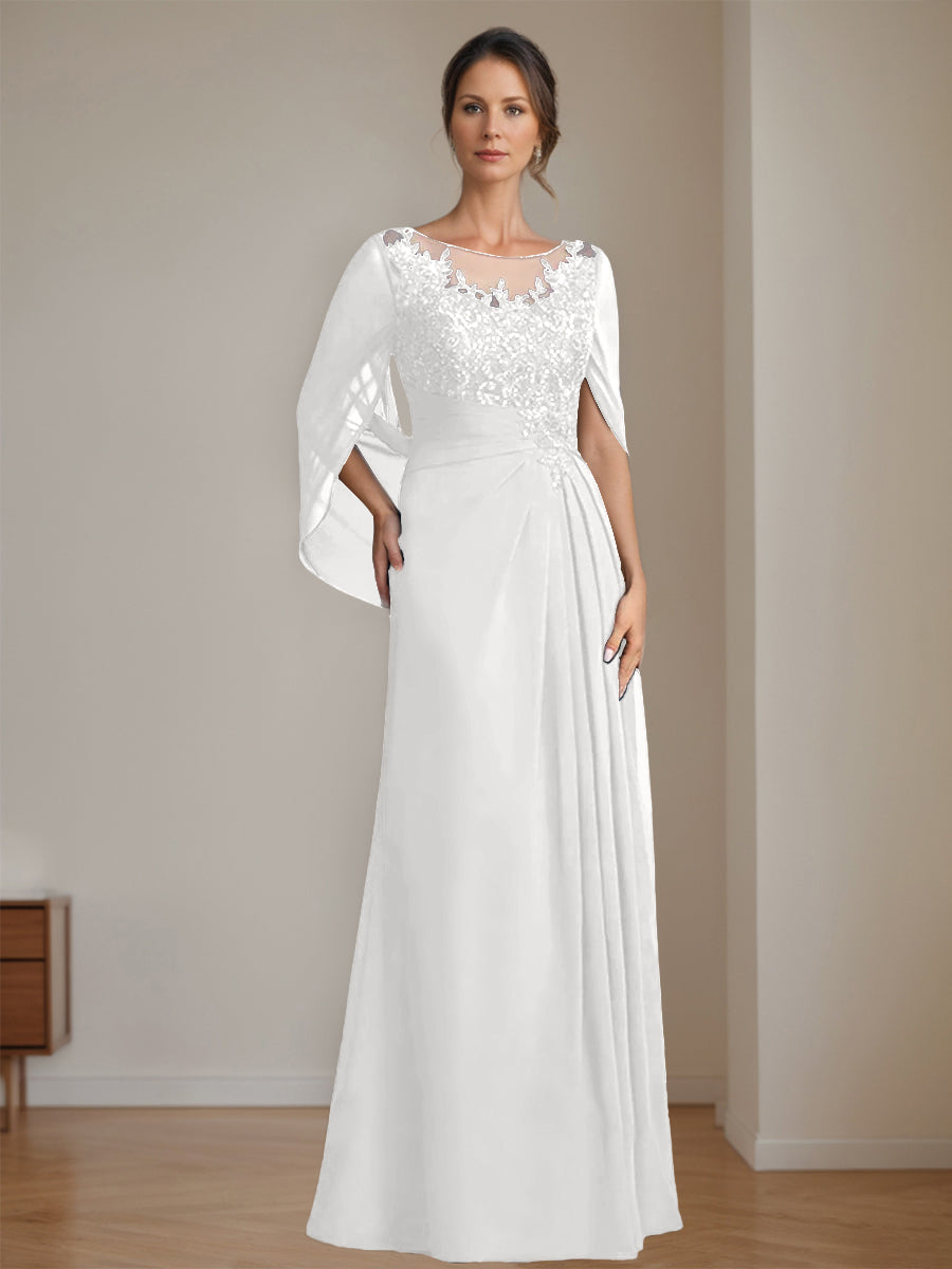 Floor-Length A-Line Princess Mother of the Bride Dresses with Scoop Neckline Pleated & Sequins