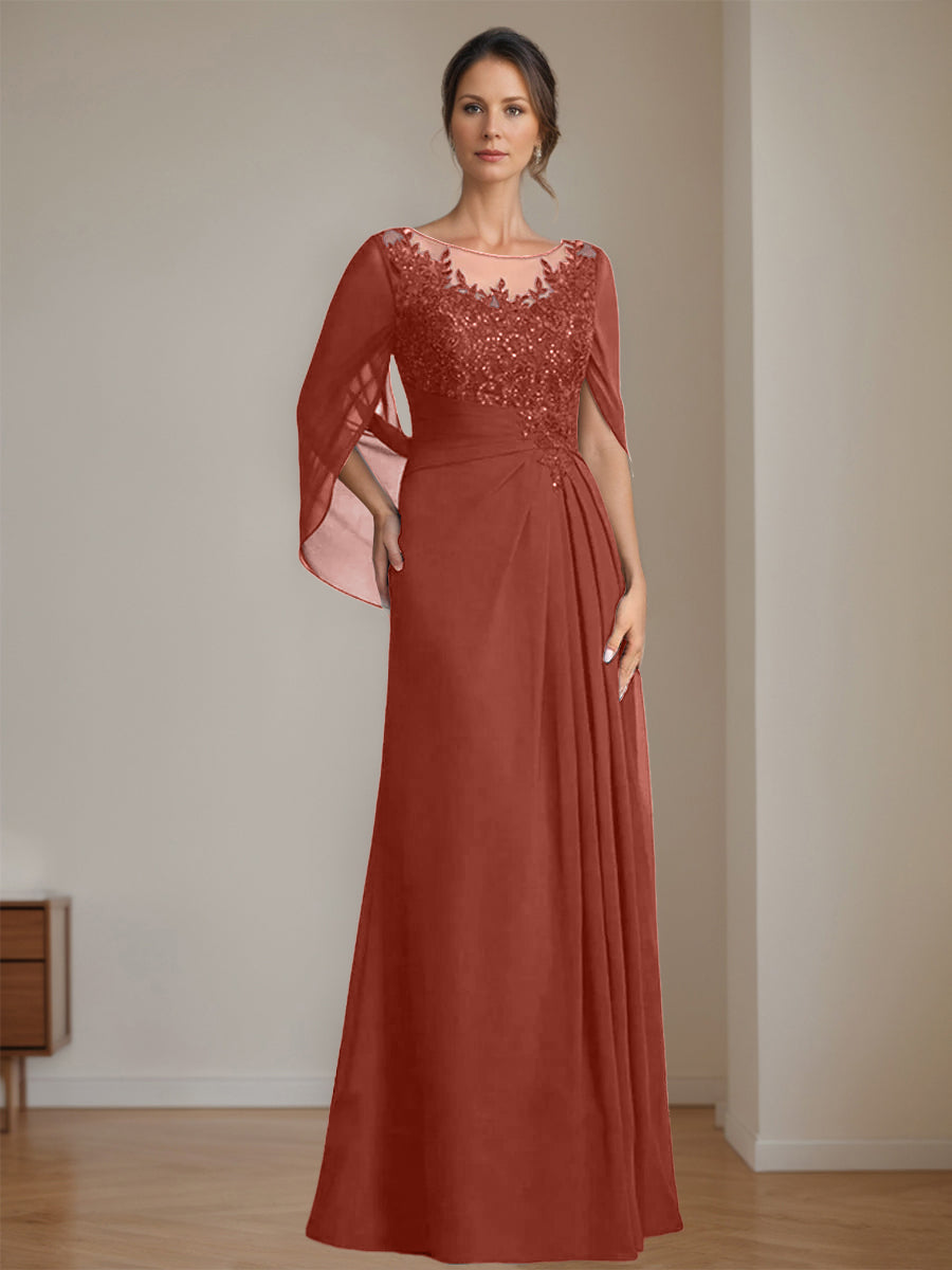 Floor-Length A-Line Princess Mother of the Bride Dresses with Scoop Neckline Pleated & Sequins