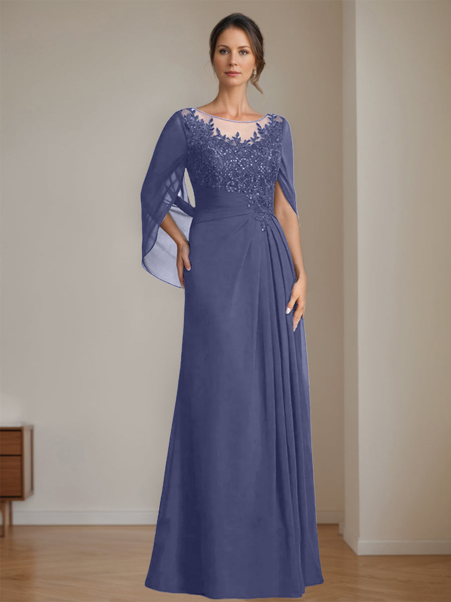 Floor-Length A-Line Princess Mother of the Bride Dresses with Scoop Neckline Pleated & Sequins